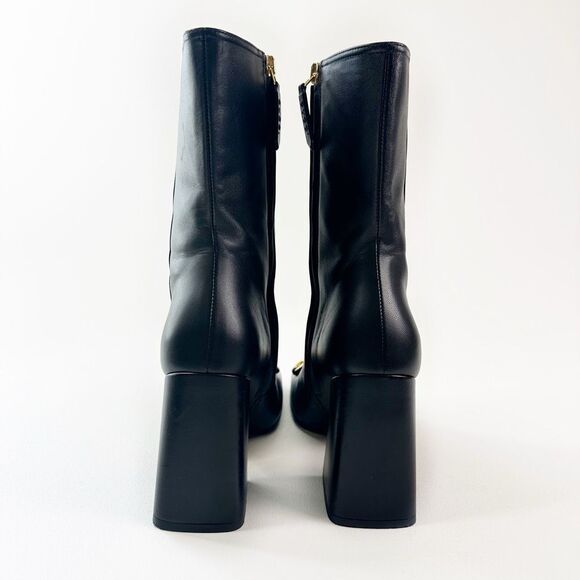 GUCCI Baby Bit Black Leather Boot Size 37.5 High Heel Bootie Square Toe Horsebit - Picture 4 of 13
